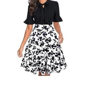 Floral Black and White Women's Dress